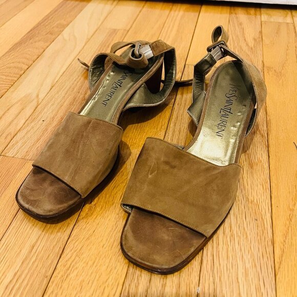 Yves Saint Laurent Gold Brown Suede Sandals Ladies YSL 7.5 Ballet Heel - Picture 16 of 16